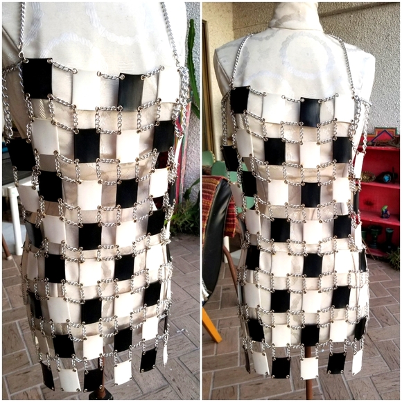 vtg 60s PACO RABONNE chain & plastic MINI DRESS - Picture 2 of 13